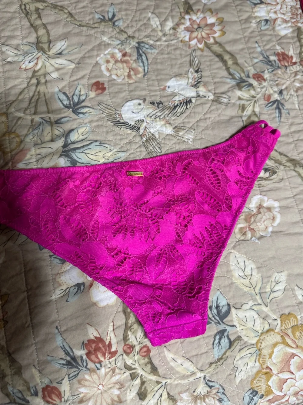 Victoria's Secret Hot Pink Lace Bikini Panty with Strappy Sides